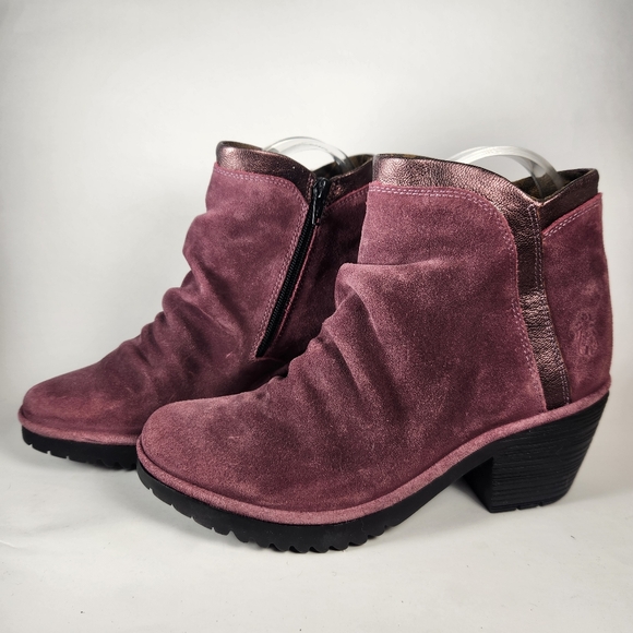 Fly London Shoes - FLY LONDON Women's Wynn Ankle Boots Size 7 EU 38 Burgundy Wine Suede